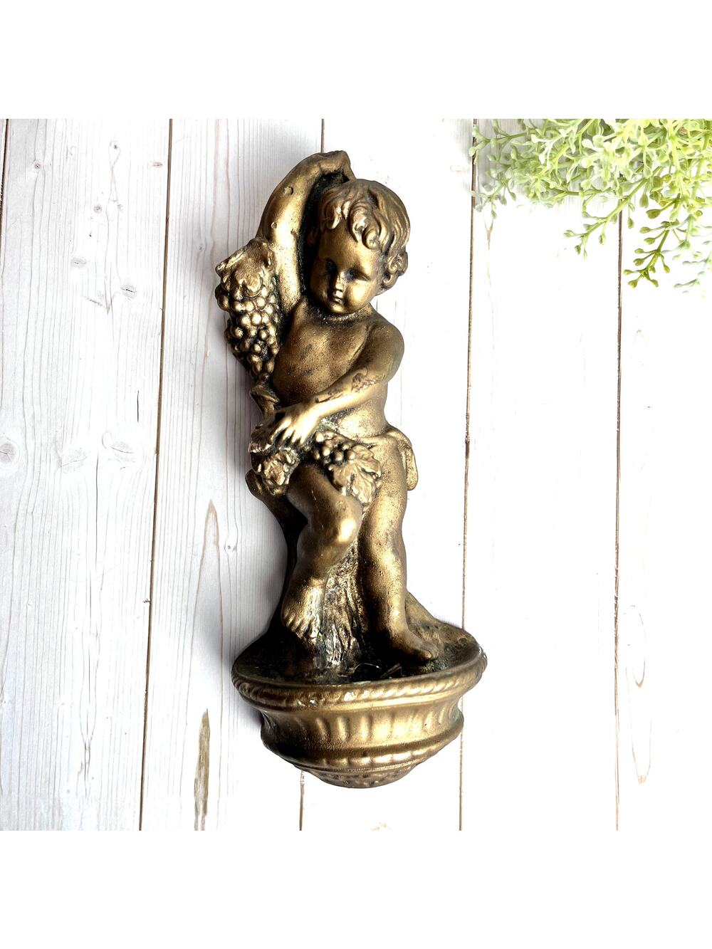 Vintage Gold Cherub Angel Plaster Wall Decor Rustic Antique Finish 9" Tall